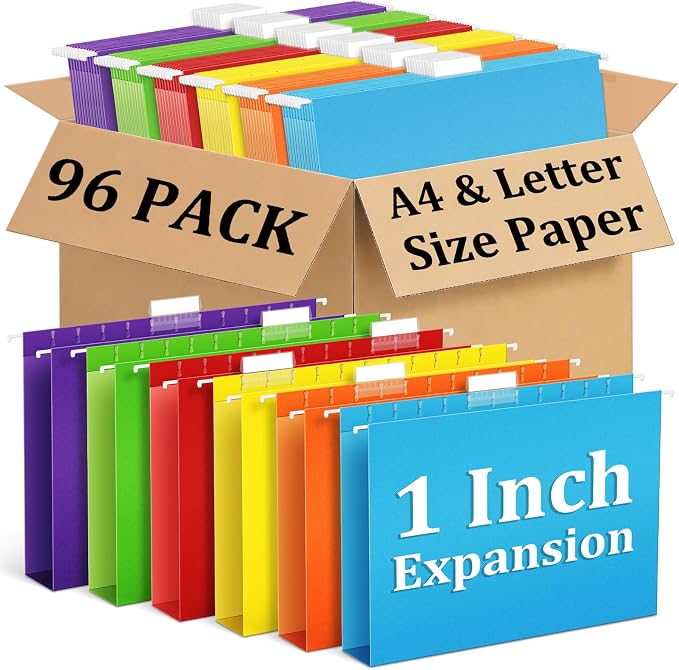 V-Opitos 96 Pack Bulk Hanging File Folders with 1" Expansion | 1/5-Cut Adjustable Tabs, for Letter Size Paper, Extra Capacity, School Classroom, Office Supplies by Wearecommittedtotheresearchandproductionofhigh-qualitykidstoysschoolofficesuppliesandholidayproducts
