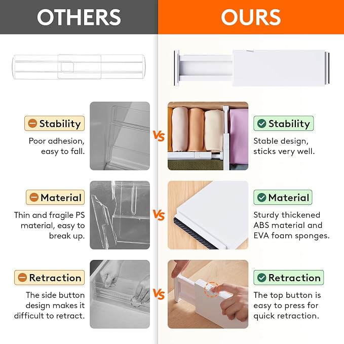 Lifewit 4" High Upgrade Drawer Divider, Adjustable Drawer Organizer Clothes | 18 Pack 11-17" Expandable White Plastic Drawer Separator for Dresser, Kitchen, Closet, Nursery, Office Organization & Storage - Image 4