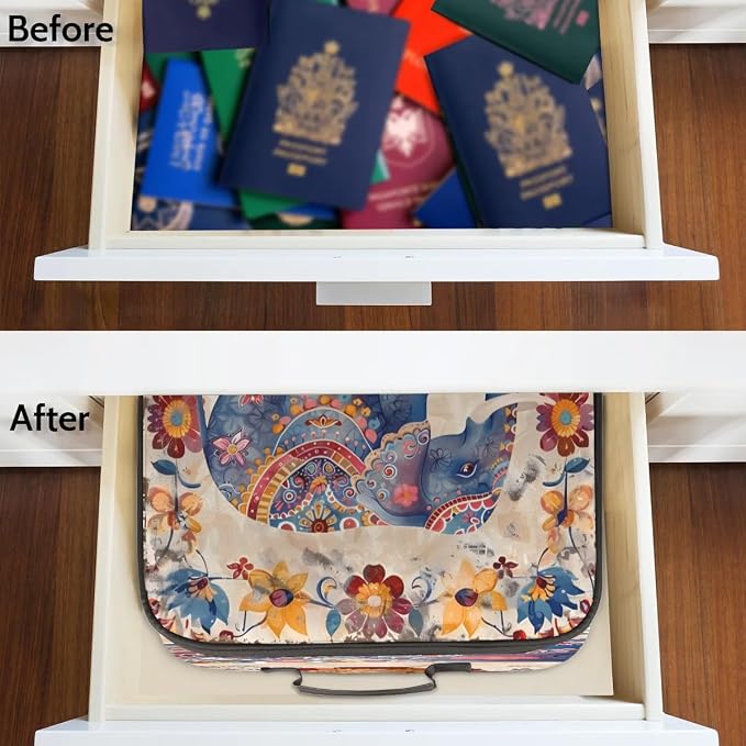 File Organizer Elephant Ethnic Document Organizer with Handle Portable File Organizer Bag Home Travel Storage Bags for Files Laptop Certificates - Image 6