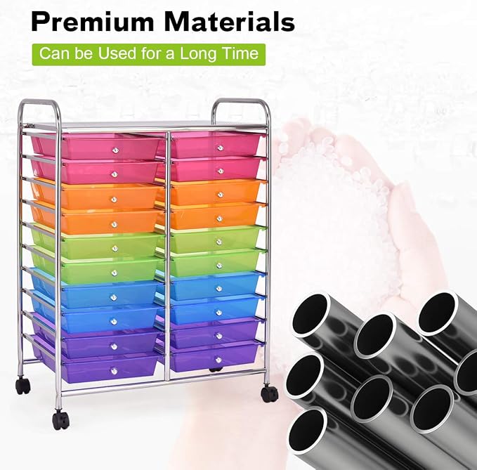 GOFLAME 20-Drawer Rolling Storage Cart, Multifunctional Art Craft Organizer Cart, Mobile Utility Storage Cart with Removable Drawers & Lockable Wheels, Craft Cart for Home Office, Rainbow - Image 6