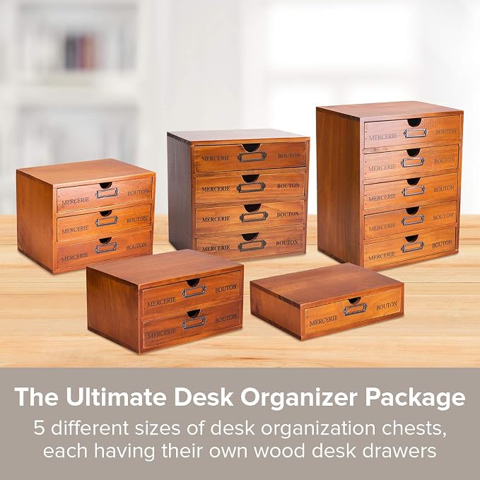 5-Piece Vintage Organization and Storage Set - Single Drawer, 2-Drawer, 3-Drawer, 4-Drawer & 5-Drawer Organizer Chests - Embroidery, Sewing, Arts and Craft Journaling - Stackable Modular Storage - Image 4