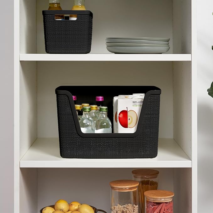Curver Set of 4 Large 18L Easy Access Jute Decorative Plastic Organization and Storage Baskets - Perfect Bins for Home Office, Closet Shelves, Kitchen Pantry and All Bedroom Essentials, Black - Image 5