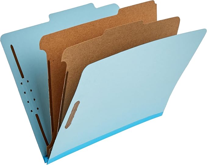 Amazon Basics Classification Folder with Prongs, 100% Recycled, 2 Dividers, 2" Embedded Fasteners, Letter Size, for Documents Organization, Light Blue, 10 Count by AmazonBasics