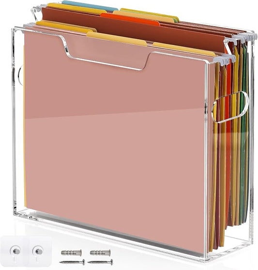 DINGHUO Acrylic Letter Size Hanging File Organizer for Wall Mounted/Desktop | Wall Mail Paper Folder Organizer with Handle, Clear Magazine Holder for Office Home School (No Assembly Required) by DINGHUO