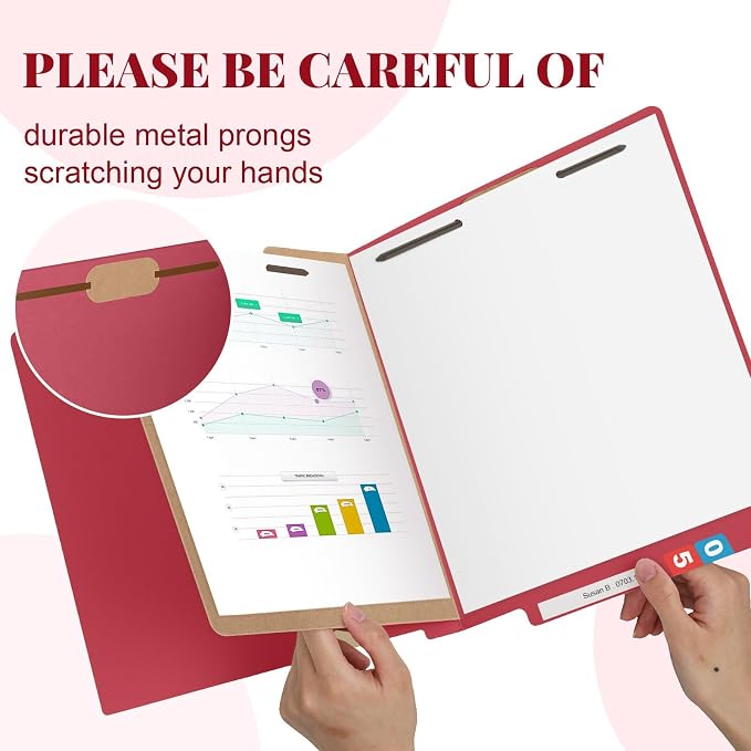 Skyygemm 24 Pack Classification Folders, Letter Size,1 Dividers,Red | Pressboard File Folders, 2 Prong Fasteners, 2" Expanding, Manila, End Tab, for Office School Legal Records Medical - Image 3
