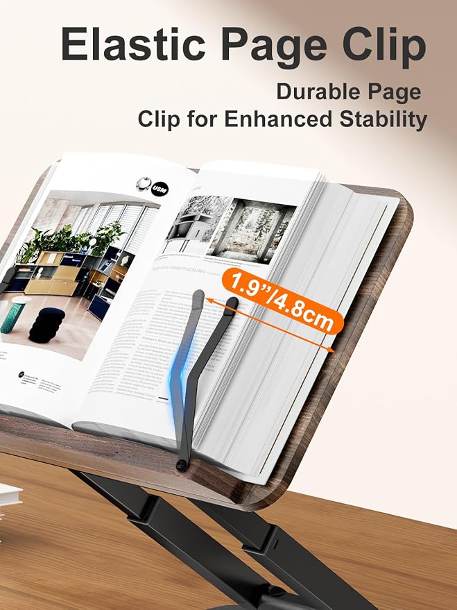 Tounee Telescopic Book Holder - Adjustable Height Cookbook Stand with Elastic Page Clips (Black) - Image 6