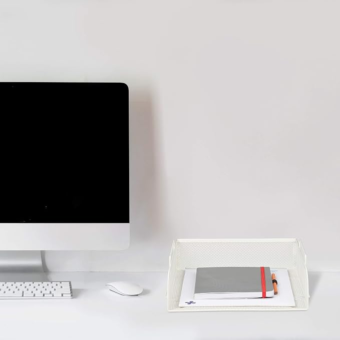 4 x Stackable Document Trays DIN A4 Grid Design Letter Tray Office Metal 25 x 34 cm White - Image 6