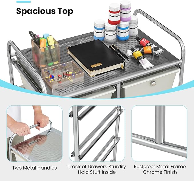 Giantex 10 Drawers Rolling Cart, Classroom Organizers, Storage Cart with Wheels, for Teacher Office Home School Supplies Tool Craft Art Paper, Gray Gradient - Image 7