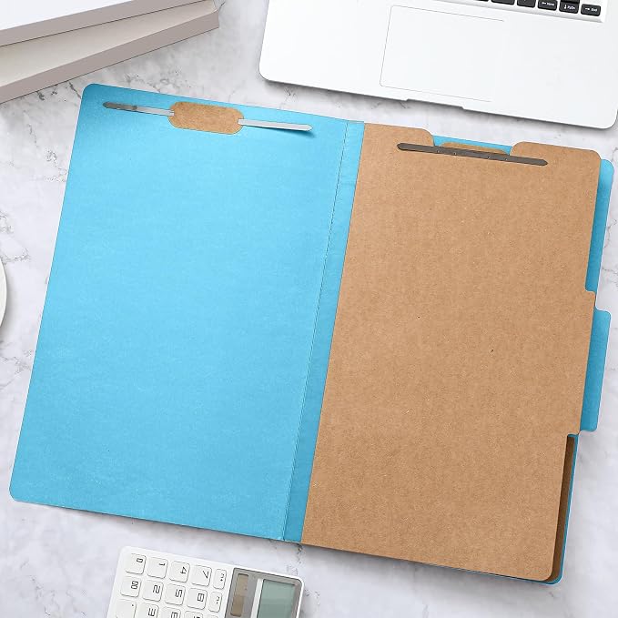 AmazingSpark 12 Pcs Legal Size Classification Folders Bulk 2 Dividers Pressboard File Folder with Expansion 2 Prongs Fastener Heavy Duty Office File Organizer for School Hospitals Home (Light Blue) - Image 6