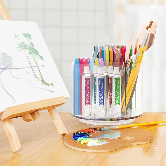 2 Pack Pen Pencil Holder for Kids, Rotating Pen Holder for Desk Organizer, 4 Compartments Art Supply Marker Organizer and Storage, Kids Desk Organizer Marker Holder Caddy Art Supply Organizer for Desk - Image 6