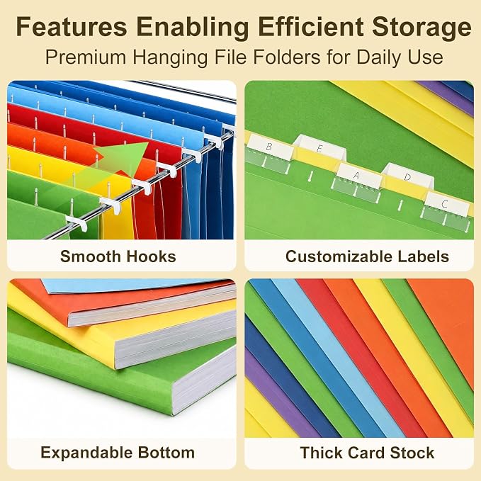 Hanging File Folders, 100 Pack Letter Size Hanging File folders with 1/5-cut Tabs, Stay Organized for Your Home and Office Bulk File, Documents and Paper, 10 Colors - Image 4