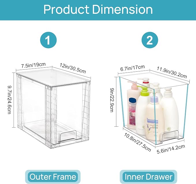 Vtopmart 4 Pack Clear Stackable Storage Drawers,9.7" High Plastic Organizers Bins for Skincare, Bathroom Supplies,Ideal for Cabinet,Undersink,Vanity,Kitchen,Pantry Organization - Image 3