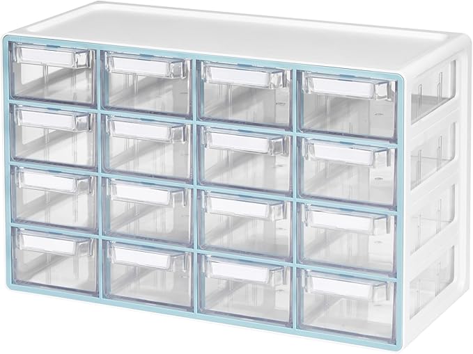 Blue Ginkgo 16-Drawer Storage Cabinet Organizer, Blue, Made in Korea | Stackable. Adjustable. Easy Visibility. by BLUEGINKGO