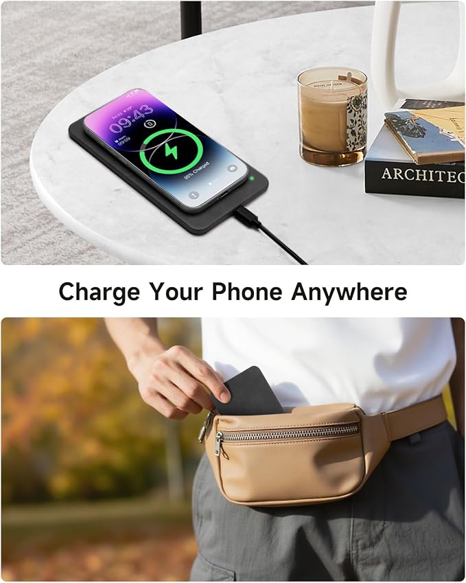 Valet Tray, Built in Wireless Charging Pad, Nightstand Organizer, Two-Toned Premium Vegan Leather Desk Bedside Caddy Organizer Tray for Keys, Watch, Wallet, Jewelry (Black+Gray) - Image 6