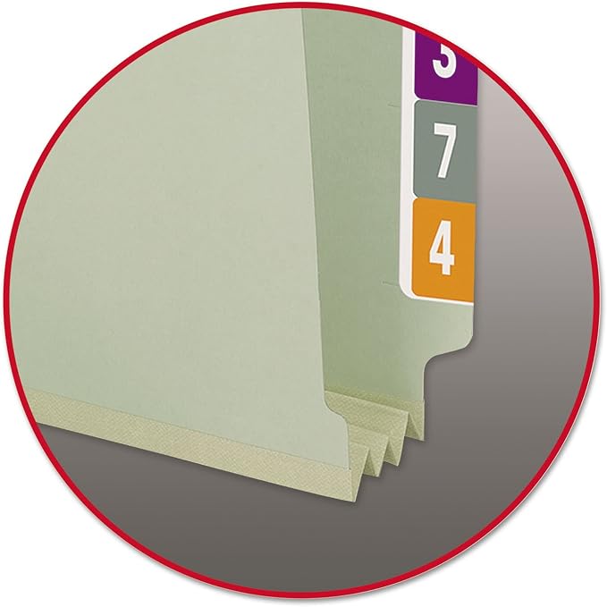 Smead End Tab Pressboard Fastener File Folder with SafeSHIELD Fasteners, 2 Fasteners, 3" Expansion, Legal Size, Gray/Green, 25 per Box (37725) - Image 2