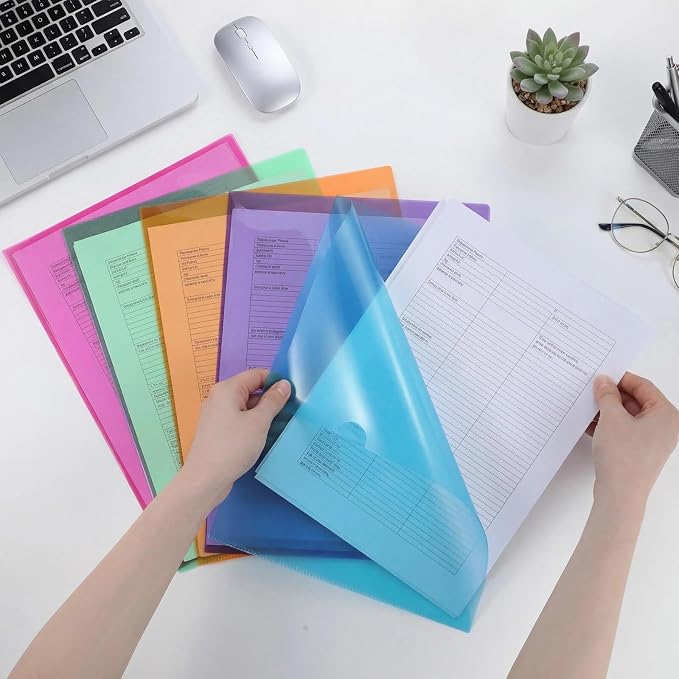 Fainne 100 Pcs Plastic Document Folders Clear File Folders Plastic Pockets Sleeves Letter Size 8.7 x 12.2 Inches A4 Assorted Colors for Office Supplies (Stylish Color) - Image 2