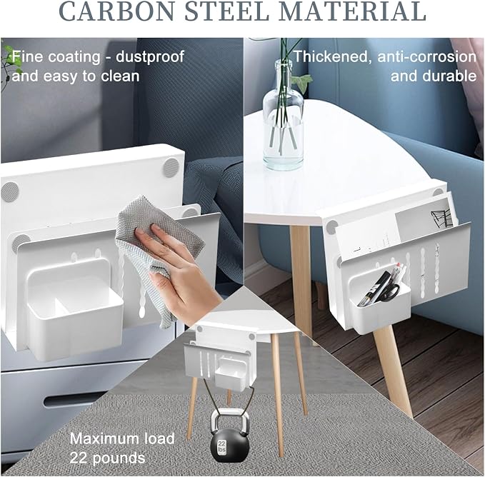 Desk Side Storage,2 Tier Steel Hanging Organizer,No Drill Side Desk Organizer, Laptop Holder with Pen Holder,Office Home Hanging Table Storage For Edge Tables 0.3" to 2.8"(White) - Image 6