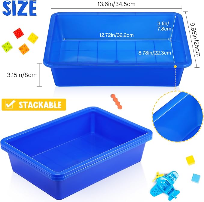 18 Pcs Flat Storage Organizer Bins Letter Size Paper Tray Classroom Storage Plastic Art Trays Classroom Pencil Organizer Baskets for School Office Teacher Book Organization(Blue) - Image 3