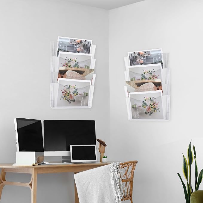 6 Pack Clear Single Pocket Hanging File Organizer, Plastic Wall Mount Paper Mails Magazines Holder, Mounted Folder Bins for Office School and Home, 13.85x3.14x6.88 inches - Image 5