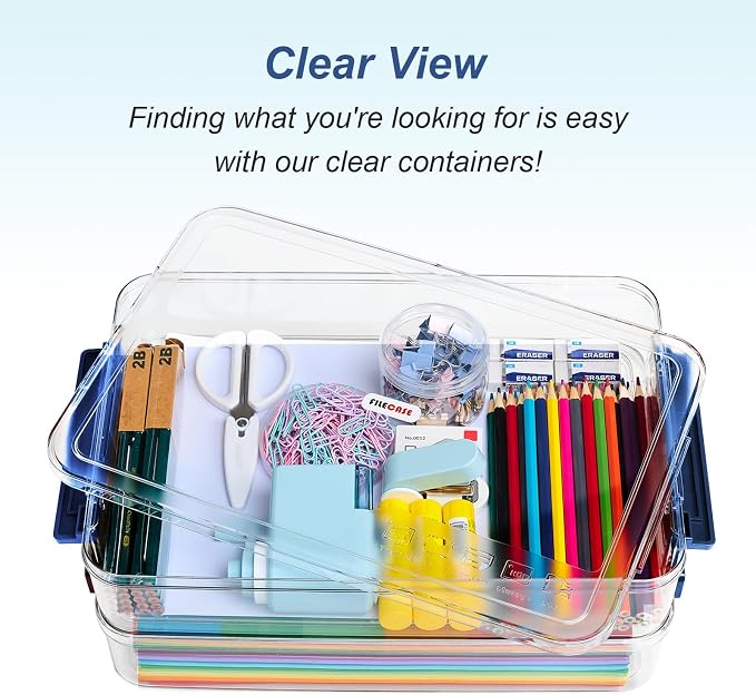 CATOOMUU 2-Pack 9x13 Clear Plastic Project Case Stackable Storage Box | 5.5Qt container with snap-tight latch, organizer for A4 files, photos, documents, scrapbooking, craft and art supplies - Image 3