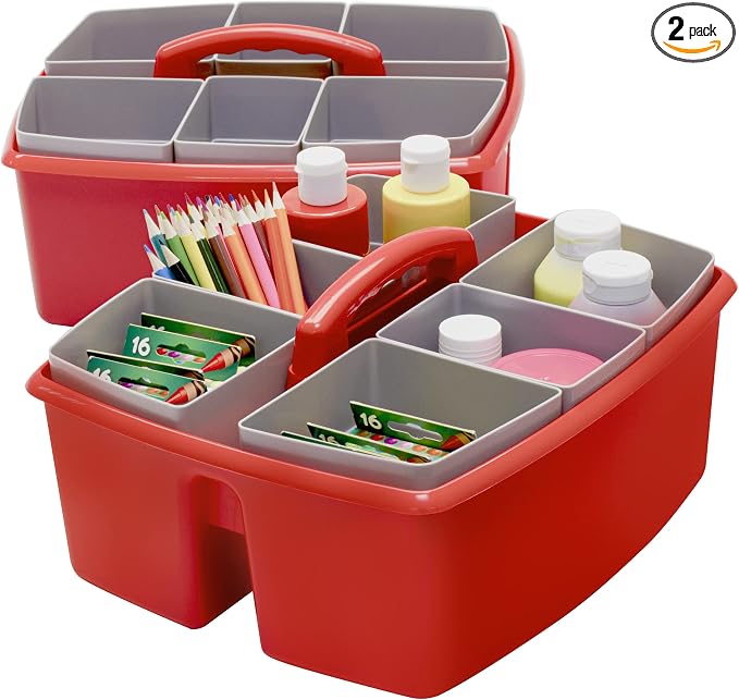 Storex Large Classroom Caddy with Cups, 13 x 11 x 6.575 Inches, Red, Case of 2 (00981A02C) by Storex