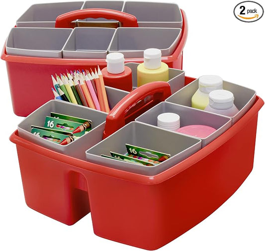 Storex Large Classroom Caddy with Cups, 13 x 11 x 6.575 Inches, Red, Case of 2 (00981A02C) by Storex