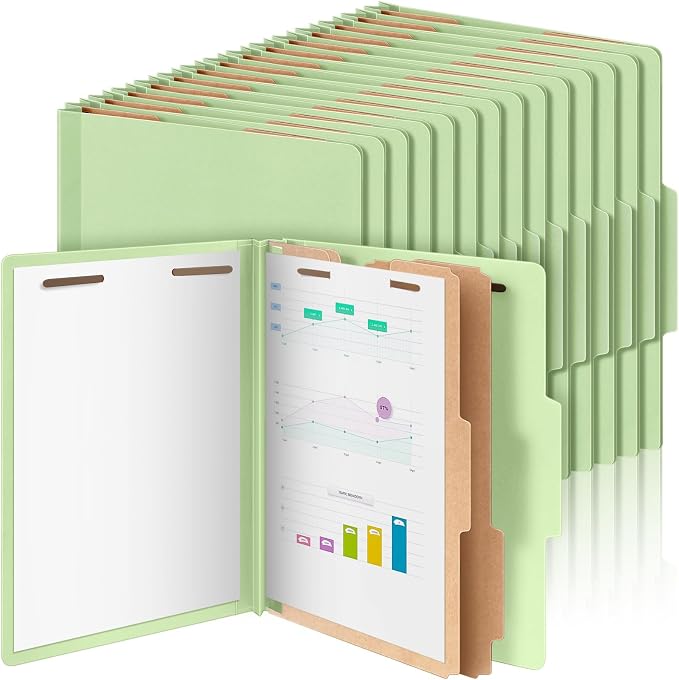 AmazingSpark 48 Pcs Classification Folder Letter Size Bulk, 2 Divider Pressboard File Folder with Expansion 2 Prong Fastener Heavy Duty Office File Organizer for School Medical Document(Light Green) by Unknown