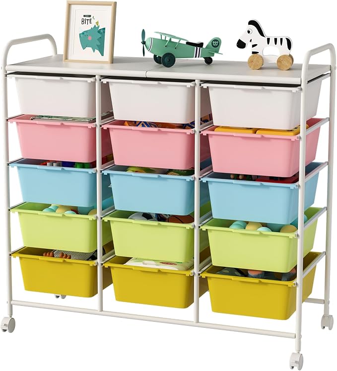 Ytaoka 15 Drawers Rolling Cart With Wheels, Plastic Storage Drawer With Metal Frame, Multipurpose Art Craft Organizer, Utility Cart for Home, Office, School, Multicolor by Ytaoka