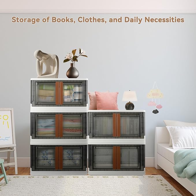 Storage Boxes, Extra Large Cabinet with Lids, 19 Gallon(72L) Capacity (Each One), 4 Packs, Useful Box with Door and Buckles, Foldable, Transparent, Excellent Home Organizers - Image 9