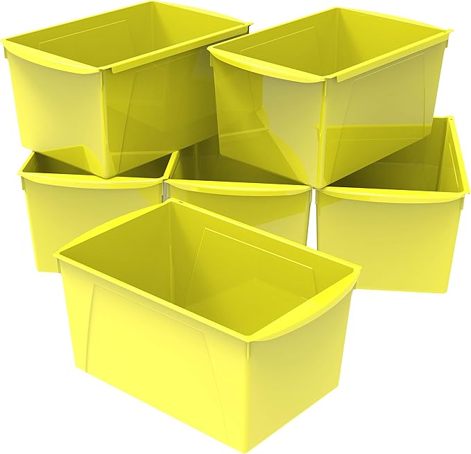 Storex Extra-Large Book Bin, Interlocking Plastic Organizer for Home, Office and Classroom, Yellow, 6-Pack (71132U06C) by Storex