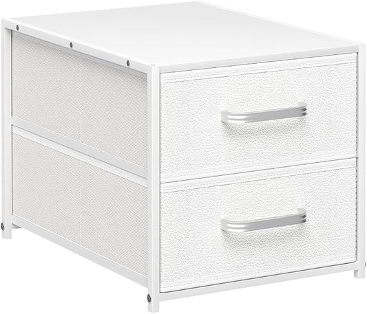 Stackable Storage Drawers - 2 Tier Closet Organizer with Metal Handles and Metal Frame, Collapsible Fabric Bins Dresser for Bedroom, Dorm, Office, White, 1 Pack by Homsorout