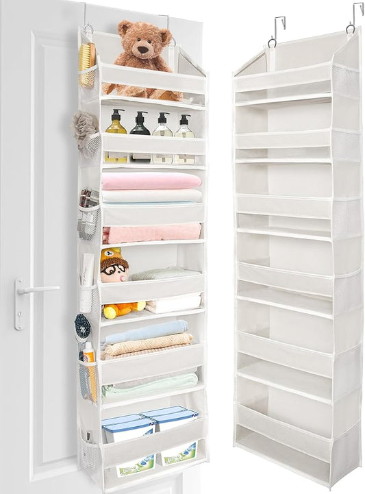 ULG Over The Door Organizer with 6 Large Pockets 12 Side Pockets, 50lbs Weight Capacity Door Hanging Organizer for Bedroom, Bathroom, Pantry, Nursery Storage, Beige by ULG