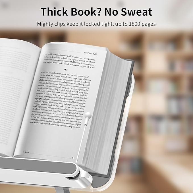Adjustable Acrylic Book Stand for Reading in Bed, Book Holder Stand for Reading Hands Free, Cookbook Stand for Kitchen Counter, Reading Stand Book Holder for Couch, 360° Rotating & Page Clips - Image 2