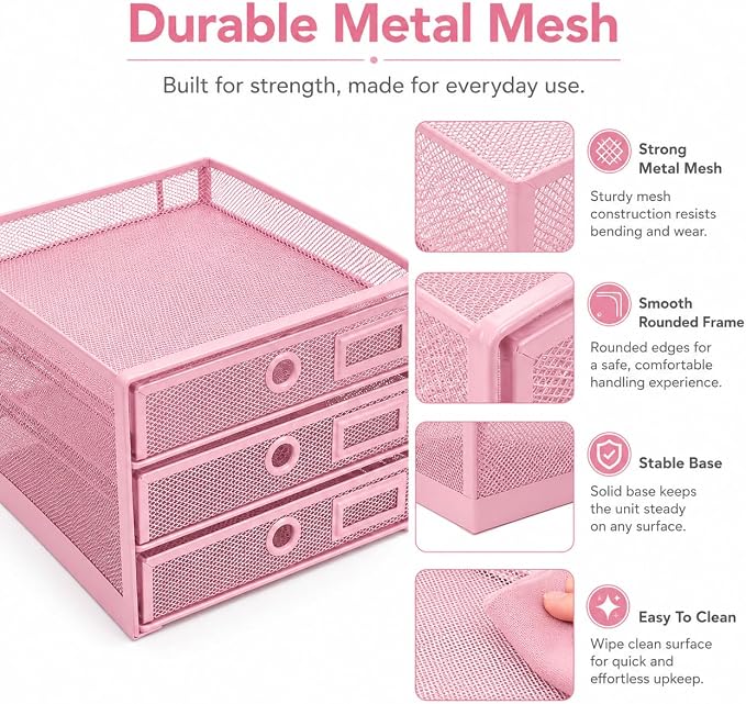 EXERZ Paper Sorter 3 Drawer Wire Mesh A4 / Desk Multifunctional Desk Organiser/Multi-Layer Letter Tray - for Documents, Magazines, Notebooks and Letter - Image 4
