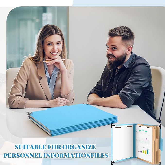 Henoyso 15 Pcs Hanging Pressboard Classification Folders with 4 Hangers, 3 Divider/ 8 Section, Letter Size, 8 Fasteners, 4 Inch Expansion, 1/3-cut Tab File Folder for Office School Medical(Light Blue) - Image 5