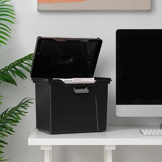 IRIS USA File Box Organizer with Lid, Letter File, 4-Pack, Black | Carry letter size files, documents and paperwork with a portable handle and secure lid for organized storage on the go - Image 6