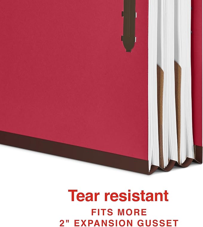 Staples 100% Recycled Heavy‑Duty Classification Folder, Letter Size, 2 Dividers, 2″ Expansion, Bright Red Pressboard, 10/Box - Image 3