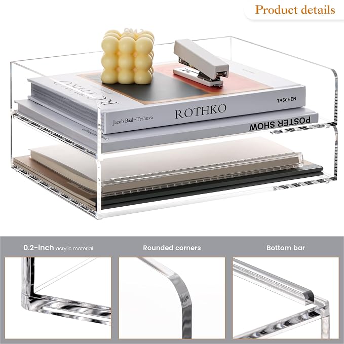 HeZone 4 Tier Paper Organizer for Desk,Acrylic Paper Tray,Clear Stackable Desk Organizer for Document, Office File,A4 Paper - Image 4