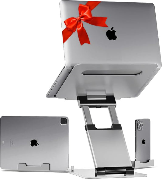 Lifelong 20" Tall Adjustable Laptop Stand with Phone & Tablet Holder | Ergonomic Aluminum Laptop Riser, Portable Foldable Computer Stand, Fits 10-17” Laptops for Desk by LIFELONG