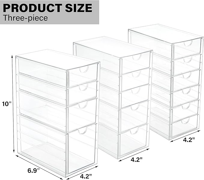Prsildan 15 Drawers Teacher Toolbox Acrylic Containers, Set of 3 | Clear, Pens Markers Stickers Hardware Storage, Office Desk Kitchen Cabinet Garage Organizer - Image 3