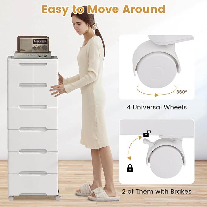 7-Drawer Plastic Rolling Storage Cart (16"x13"x45") | Mobile Storage Cabinet | Vertical Storage Tower Container Unit | 4 Universal Wheels | For Living Room, Home Office - Image 7
