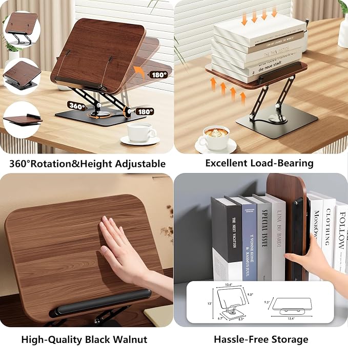 2-in-1 Adjustable Floor & Desktop Music Book Stand, Black | Detachable Reading Holder, Height 36"-62", 360° Rotating, For Music, Laptop, Cookbook - Image 5