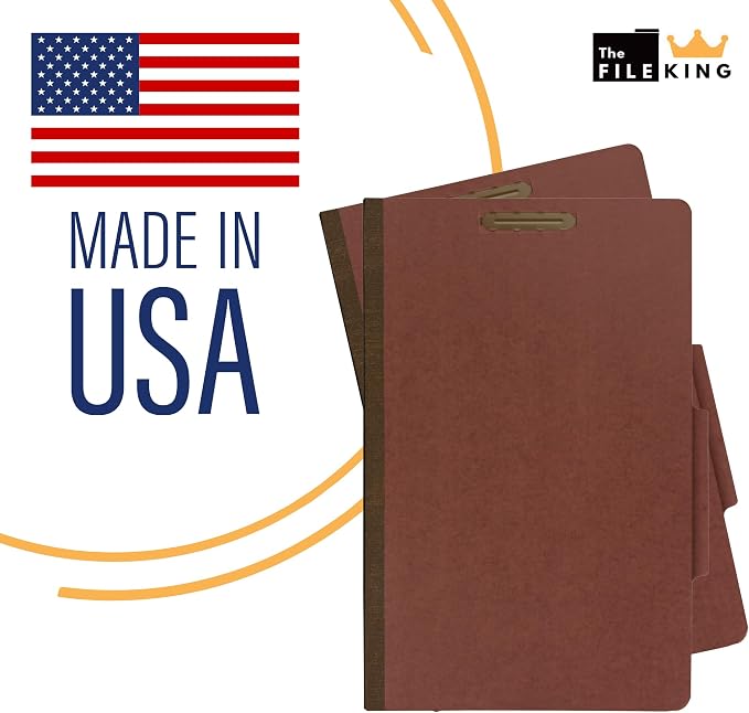 The File King Two Divider Legal Size Pressboard Classification File Folder - Brick Red | Made in America | Box of 10 | Top Tab | 2” Expansion | Durable 2-Inch Fastener Prongs - Image 5