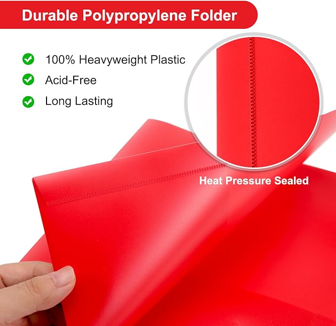 ViVin 12-Pack Sturdy Plastic Folder with Pockets, Poly Folders with 2 Pocket, Plastic Pocket Folder with Business Card Slot, for School, Home, Office (Red) - Image 2