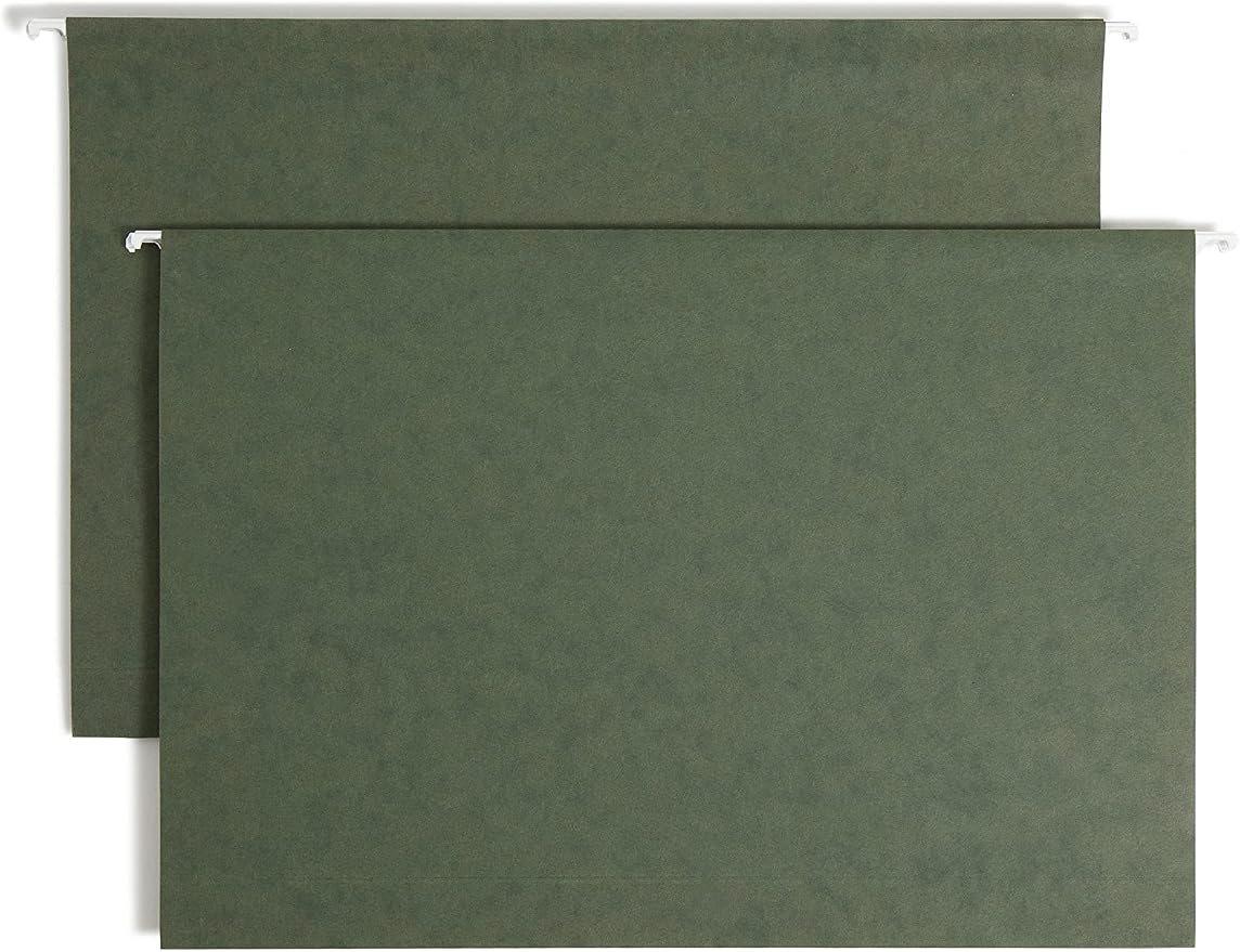 Smead Hanging File Folder with Tab, 1/3-Cut Adjustable Tab, Legal Size, Standard Green, 25 per Box (2-Inch Expansion, Legal) by SMEAD
