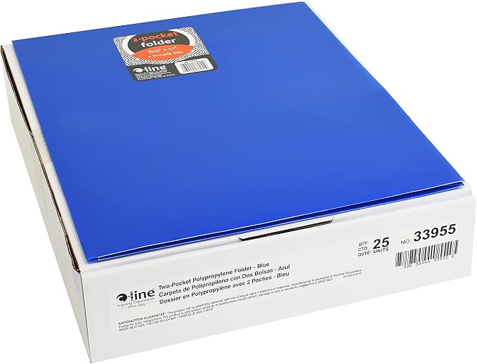 C-Line Two-Pocket Heavyweight Poly Portfolio, For Letter Size Papers, Includes Business Card Slot, 1 Case of 25 Portfolios, Blue (33955-25) - Image 4