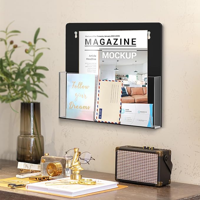 Acrylic Magnetic Wall File Organizer - Clear Black Acrylic Hanging Wall File Holder, Wall Mount Folder Mail Document Holder for Office, Fridge, Whiteboard, 2Pack - Image 8