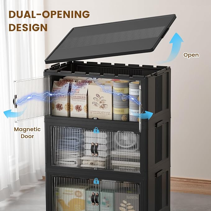 SAILUN 635Qt Large Stackable Storage Bins,Storage Cabinet with a Lid,Black | Stackable Storage Drawers with Lids,28" W x 17" D x 75" H,Featuring open-front Access for Clothes and Closet Storage - Image 4