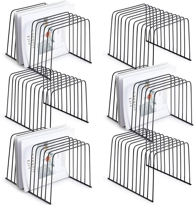 6 Pcs Desktop Organizer 11 Sections Wire Desk File Organizer Vertical Metal Stand up File Stand for Office School Desk Home, 11.2 x 9 x 8 Inches(Black) by Surfinton