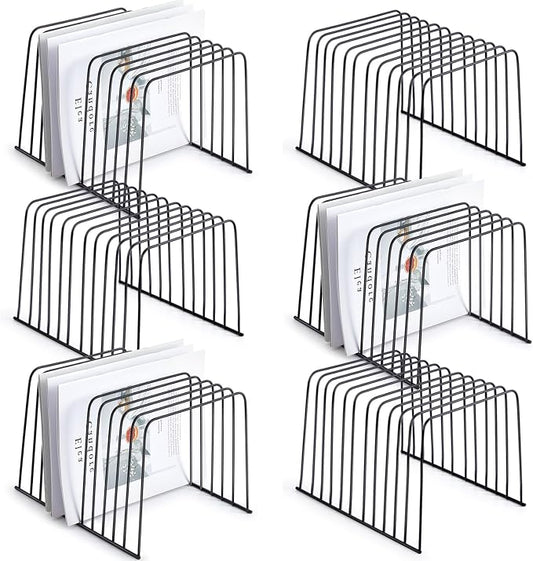 6 Pcs Desktop Organizer 11 Sections Wire Desk File Organizer Vertical Metal Stand up File Stand for Office School Desk Home, 11.2 x 9 x 8 Inches(Black) by Surfinton